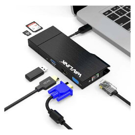 WAVLINK USB3.0フルHDミニドッキングステーション USB 3.0-VGA/HDMI マルチディスプレイアダプタ USB 3.0変換アダプター 最高解像度2048*1152@60HZ USB3.0ポート×2 TF/Micro SDカードリーダ