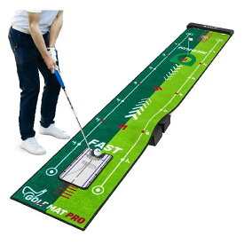 Saplize セープライズゴルフパター練習用マット 英語版 ダブルスピード式 ミラースロープターゲットカップボールストッパー付き 50*305cm