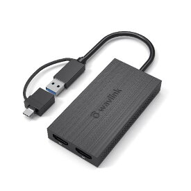 WAVLINK USB 3.0A/type-C-デュアル HDMI アダプター 4K出力 ミニドッキングステーション/最 大4K（3840x2160 @ 30Hz）ディスプレイ出力/1x4K対応 HDMI出力ポート/1x2K対応 HDMI出力ポート1xU