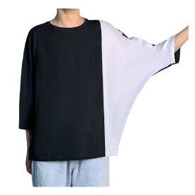 [KOTRBOY] Tシャツ メンズ 七分袖 大きいサイズ 夏服 綿 100 トップス カジュアル ロングTシャツ カットソー メンズ blackwhite-2XL