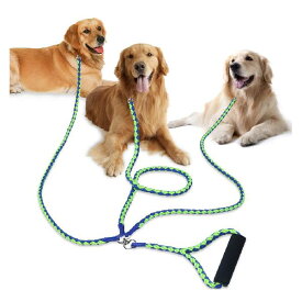 PETBABA(ペットババ) 犬 リード 3匹用 トリプルリード 1.4m 犬用三頭引きリード 多頭飼いに便利 散歩 ロープ 中型犬 大型犬 ペット用品 (グリーン-ブルー)