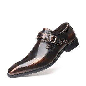 [D.IIZOO] ビジネスシューズ 紳士靴 メンズ カジュアル 革靴 モンクストラップ 男靴 ドレスシューズ 防滑 撥水 大きいサイズ (25CM、 ブラウン)
