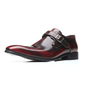 [D.IIZOO] ビジネスシューズ 紳士靴 メンズ カジュアル 革靴 モンクストラップ 男靴 ドレスシューズ 防滑 撥水 大きいサイズ (25.5CM、 赤)