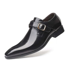 [D.IIZOO] ビジネスシューズ 紳士靴 メンズ カジュアル 革靴 モンクストラップ 男靴 ドレスシューズ 防滑 撥水 大きいサイズ (24CM、 ブラック)