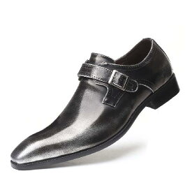 [D.IIZOO] ビジネスシューズ 紳士靴 メンズ カジュアル 革靴 モンクストラップ 男靴 ドレスシューズ 防滑 撥水 大きいサイズ (26.5CM、 グレー)