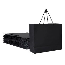 RILIHII 【20枚セット】紙袋 ギフトバッグ 手提げ袋 引き出物袋 黒ギフトバッグ 厚手の無地紙袋 ラッピング袋 水平型 32x28x11.5cm 紙袋 大