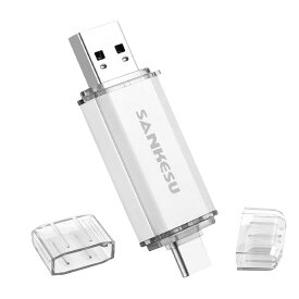 SANKESU USBメモリ Type-C 64GB 高速転送データ USBフラッシュドライブ 2in1 OTG USB 3.0 + USB Cメモリスティック デュアル タイプC Type C Phone/Laptop/PCに対応(シルバー)