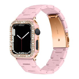 Miimall【バンド＋ケース セット】対応Apple Watch Series 8 45mm/7 45mm バンド アップルウォッチ 8 2022 カバー 樹脂+PC材質 おしゃれなデザイン ラインストーン付き 可愛い 装着簡単 Apple Watch