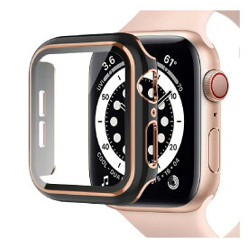 Miimall 一体感ケースApple Watch 38mm 専用 アップルウォッチ シリーズ 1/2/3 ケース アップルウォッチ 38mm保護ケース キズ防止 防塵 軽量 硬度9H PC素材 液晶全面保護 強化ガラス(38mm|ブラックxシャンパン色