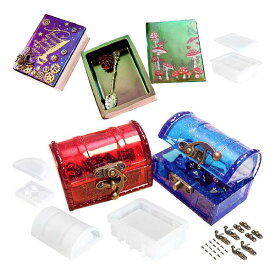 FUNSHOWCASE 宝箱 シリコンモールド 2個セット 小物ケース 収納ボックス 金具付き UVレジン型 魔法 DIY 手作り