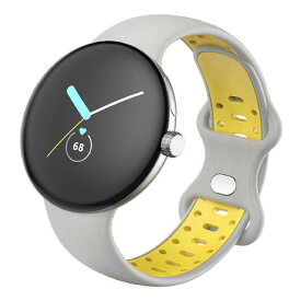 Miimall Pixel Watch専用 バンド シリコン製 【2色配色】 通気製良いGoogle グーグルPixel Watch向けの 交換バンド 軽量 防水 スポーティー Pixel Watchバンド/ベルト(グレーイエロー|Lサイズ)
