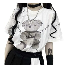 YEMOCILE ゆったり Tシャツ 病みかわいい 服 原宿系 カットソー クルーネック 半袖 韓国ファッション 夏 レディース 体型カバー くま プリント ロング…