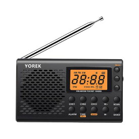 YOREK AM/FM/SW 高感度受信ポータブルラジオ 電池式 スリープ機能付きワイドFM対応小型ラジオ ステレオイヤホン付属する（YK-903 日本語取説付き） (クロ)