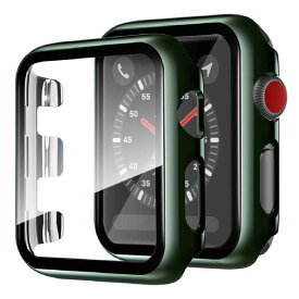 MiimallApple Watch 全面保護カバー メッキ加工PCケース スクラッチ防止 良いタッチ感 指紋汚れ防止 充電便利 強化フィルム一体型ケース アップルウォッチSeriesSE2/6/SE/5/4 ケース(ダークグリーン 44mm)