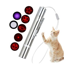 猫のおもちゃ 7in1多機能 LEDにゃんだろー光線 ねこじゃらし USB充電式 5メートル照射距離 一人遊び ストレス解消 運動不足 日本語説明書付き 猫用おもちゃ (1本入り)