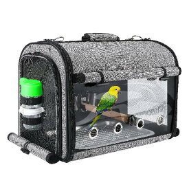 鳥キャリー鳥インコ移動用出かけに便利止まり木付な鳥用バッグ透明通気性鳥類旅行袋小さく収納