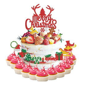 【LEISURE CLUB】クリスマス ケーキトッパー 誕生日ケーキ 飾り ケーキ飾り カップケーキトッパー ハッピーバースデー 飾り付け ケーキ挿入 ケーキインサート バースデーケーキ デコレーションセット 果物 お菓子 お弁当用 お誕生日 お祝い ウ