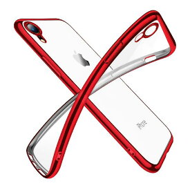 iPhone XR ケース クリア 透明 tpu シリコン メッキ加工 スリム 薄型 6.1インチ スマホケース 耐衝撃 黄変防止 一体型 人気 携帯カバー レッド