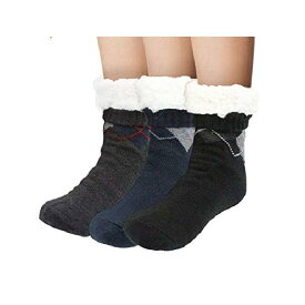 FRALOSHA 3組あったかソックスの男性のもこもこ靴下スリッパソックス冬フリース暖かいとソフトルームソックス滑り止めの靴下クリスマスプレゼント (ブルー ブラック グレー)