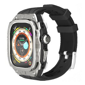 Apple Watch用メタルケース Apple Watch Ultra 49mm用 メンズ 頑丈なケース バンパー 頑丈なメタルカバー バンド付き Apple Watch Ultra 49mm用 (Silver)