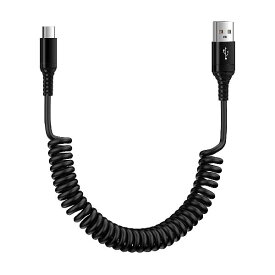 ANNIBER USB-A to USB-Cケーブル コイル型 3A/QC3.0対応 伸縮自由（0.45Mから1.85Mまで) Andriod タイプC急速充電 ケーブル Type-C スマホ充電ケーブル Galaxy充電コード 巻き取りカールコード 車