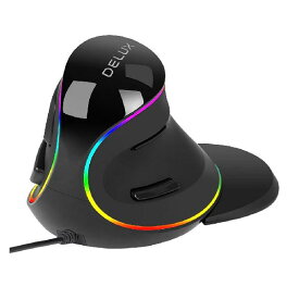 DELUX エルゴノミクスマウス 人間工学設計 縦型マウス RGBライト 光学式 有線 調整可能なDPI 右利き 取外し可能なリストレスト付き 6ボタン付き マウス ラップトップ/PC用マウス（M618 Plus RGB）