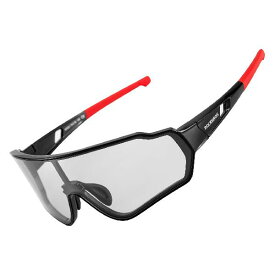 ロックブロス 偏光サングラス 釣り 調光サングラス スポーツサングラス 軽量 UV400 自転車 ゴルフ 登山 ピクニック 防風 メンズ(黒赤/透明変色レンズ)