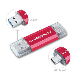 Wansenda Type-C USBメモリスマートフォンとパソコンで使えるType-C USB + USB 3.0両用メモリ (128GB レッド)