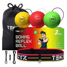 TEKXYZ ボクシング リフレックスボール 3つの難易度 ボクシングボール ヘッドバンド付き テニスボールよりソフト リアクション 敏捷性 パンチングスピード ファイトスキル 手と目の協調トレーニングに最適