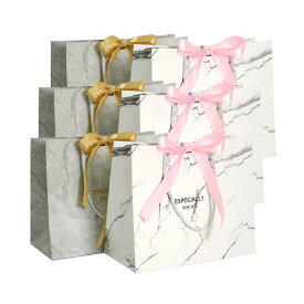 EROSTIMO ラッピング袋 手提げ 紙袋 ギフトバッグ ギフト包装 ギフト用手提げ 6枚セット おしゃれ シンプル プレゼントラッピング包装 バレンタイン 母の日 父の日 クリスマス (グレー/ホワイト（各3枚）)