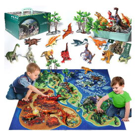 恐竜 おもちゃ フィギュア きょうりゅう おもちゃ 恐竜 玩具 ティラノサウルス トリケラトプス マップ 説明書 収納ボックス付き 子供 おもちゃ 男の子 女の子 誕生日プレゼント クリスマス ギフト