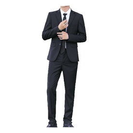 [Kira Sutsu] スーツ メンズ 2点セット 上下セット ジャケット スラックス 無地 2つボタン 礼服 結婚式 就職スーツ パーティー カジュアル ブラック L