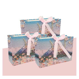 ラッピング 袋 手提げ 紙袋 プレゼント用 ギフトバッグ おしゃれ ギフト 袋 3D 立体 視覚 油絵 かわいい スタイル 誕生日 包装袋 (Mx3枚 雪山桜)