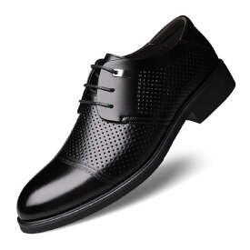 [D.IIZOO] 身長6cmUP シークレットシューズ メンズ カジュアル ビジネスシューズ シークレット インヒール 革靴 背が高くなる靴 軽量 大きなサイズ 紳士靴 YY338 (25.5cm 夏用ブラック)