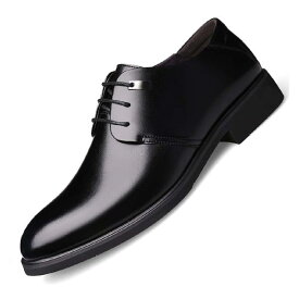 [D.IIZOO] 身長6cmUP シークレットシューズ メンズ カジュアル ビジネスシューズ シークレット インヒール 革靴 背が高くなる靴 軽量 大きなサイズ 紳士靴 YY338 (25.0cm 四季通用ブラック)