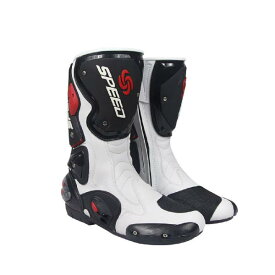 SPEED BIKERS レーシングブーツ バイク用ブーツ メンズオートバイ靴 プロテクトスポーツブーツ バイク用靴 ライディングシューズ （26.5-27cm）43サイズ ホワイト