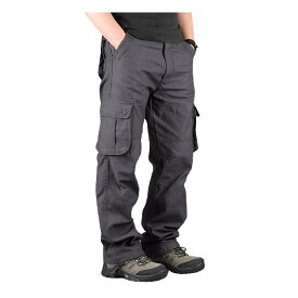 [Hilarocky] カーゴパンツ メンズ 作業ズボン ワークパンツ ゆったり 大きいサイズ 多機能 ロングパンツ 綿 無地 L グレー