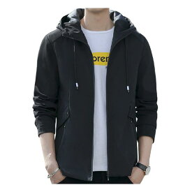 [JHIJSC] ジャケット メンズ 秋 コート カジュアル フード付き 無地 おしゃれ 大きいサイズ (ブラック XL)