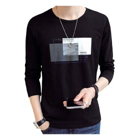 [JHIJSC] Tシャツ メンズ 長袖 無地 綿 ゆったり 薄手 おしゃれ おおきいサイズ (ブラック L)