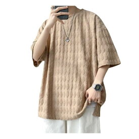 [JHIJSC] メンズ 半袖 tシャツ 夏 ゆったり 無地 薄手 5分袖 おしゃれ 大きいサイズ (XL カーキ)