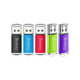 USBメモリ 32GB 5個セット Bosexy キャップ式 フラッシュドライブ LEDライト付き （五色：黒、青、赤、緑、紫）
