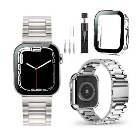 【2022改良モデル】CABOBE コンパチブル Apple Watch バンド 49mm 45mm 44mm 41mm 40mm Apple Watch バンド ステンレス製 防水ケース付き 3D直角エッジデザイン アップルウォッチ バンド 金属ベルト