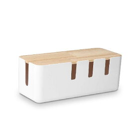Baskiss ケーブルボックス テーブルタップ収納ボックス 天然木&樹脂製 ホワイト