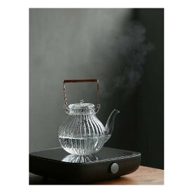 IwaiLoft 手作り 耐熱ガラス ティーポット 茶こし付き ガラス製ポット 銅製 持ち手 ジャンピング 紅茶ポット フルーツティー リーフティー 花茶 工芸茶 ハーフティー に 直火可 大容量 IL-G1968 (鶴首、 700ml)