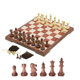 Kosun チェスセット マグネット式チェス 木目 折りたたみチェスボード 収納バッグ付き (S)