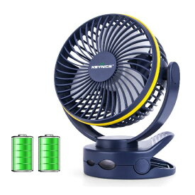 KEYNICE usb扇風機 卓上扇風機 クリップ 充電式 ミニ扇風機 超強風 静音 風量4段階調節 360度角度調整 長時間連続使用 LEDライト機能付き ネイビー