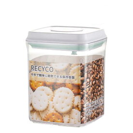 RECYCO キャニスター 密閉容器 食品保存容器 プラスチック 密封 ポップアップコンテナ 片手で簡単開閉 湿気を防ぐ 透明 1500ml(辺12.3cm*高さ16.3cm) 冷凍OK 積み重ね収納便利