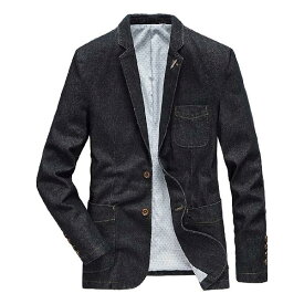 M ブラック デニム テーラードジャケット メンズ 長袖 2つボタン スーツジャケット 紳士 上品 カジュアル ビジネス アウター 大きいサイズ