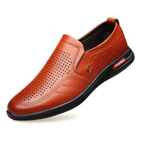 23.5cm ブラウン [D.IIZOO] 6cm身長アップ シークレットシューズ ビジネスシューズ メンズ 背が高くなるシークレット カジュアルシューズ 夏 メッシュ 革靴 オフィスシューズ 紳士靴 通気性
