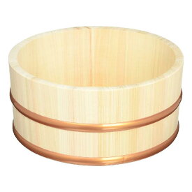 木曽工芸 湯桶 丸型 日本製 木製 ひのき 樹脂タガ タガが外れない 径22.5×高10cm ベージュ